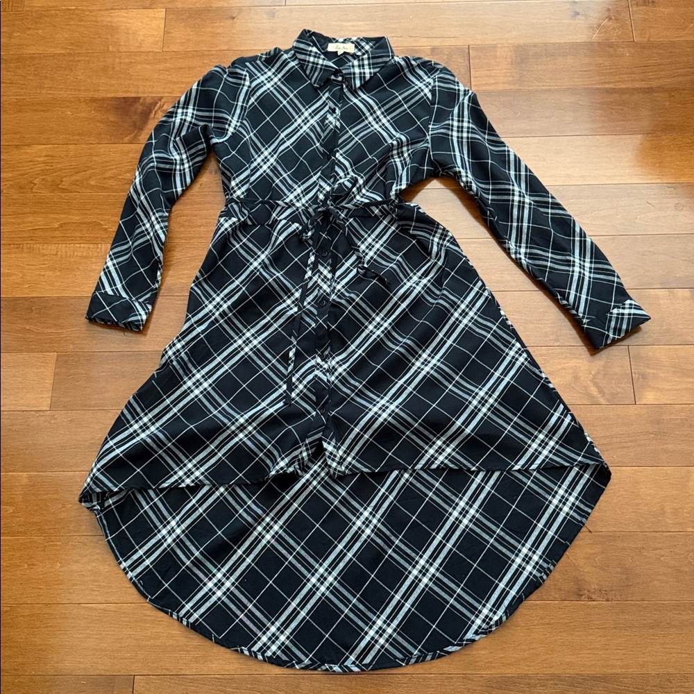Love Notes Black and White Plaid High Low Dress